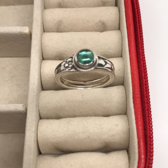 Upcycled Sterling Silver Ring with Blue Green Tourmaline, Size 7 - Picture 3 of 11